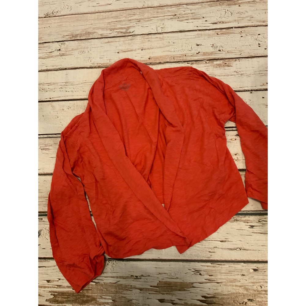 Chicos Coral Orange Open Front Slub Knit Cardigan Shawl Collar Size 2 Large